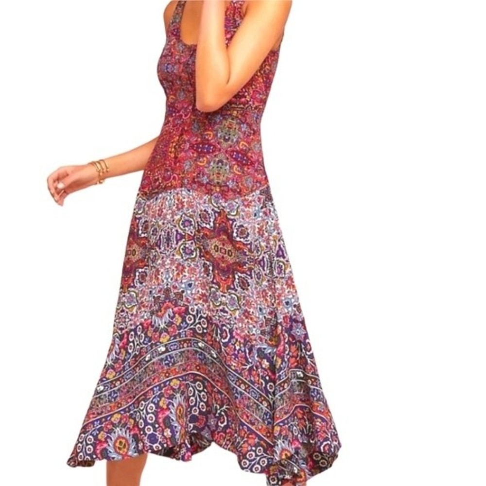 Anthropologie Maeve Violetta Floral Flare Skirt Tank Midi Dress Tiered Colorful
